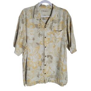 Tommy Bahama Silk Hawaiian Button Up Shirt Men's XL Yellow Floral Tropical Beach